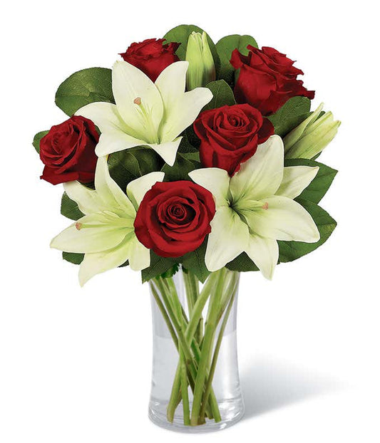 Whimsical White Lily & Red Rose Bouquet,,Bloomera